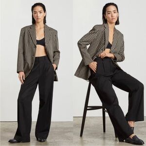 Everlane The ’80s Oversized Blazer Jacket Size 2 NWT Khaki Black Gingham
